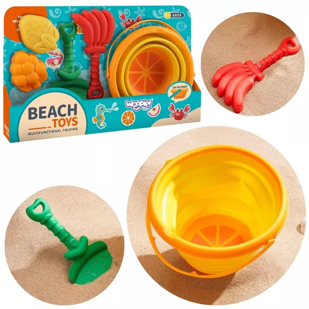 Tropikų stiliaus paplūdimio smėlio rinkinys su sulankstomu kibirėliu